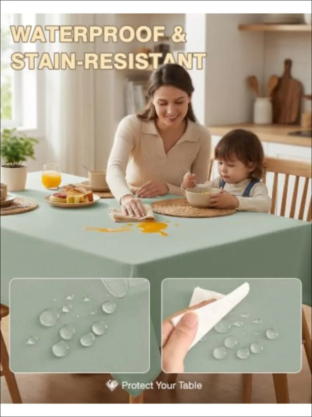 2-Pack Tablecloths 6ft Rectangle Slub Textured Waterproof Washable